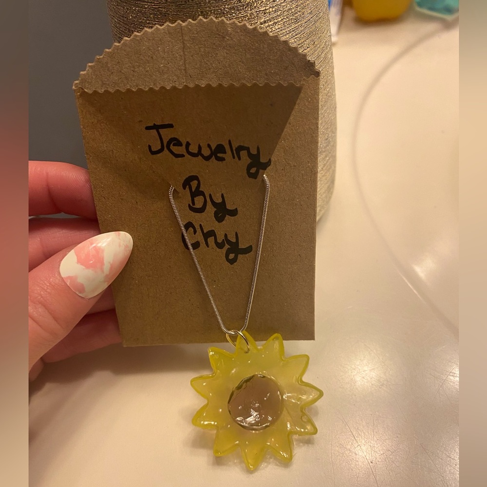 Homemade resin sunflower necklace!